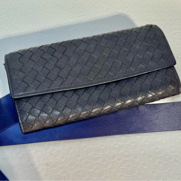 Bottega Veneta Dark Blue Intrecciato Leather Continental Flap Wallet - Picture 3 of 14